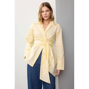 Ronny Kobo Yellow Wrap Button Down Top Front Tie Shirt Blouse Sz XL